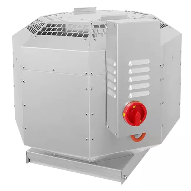 Aspiratore da tetto Ruck insonorizzato per il settore della ristorazione per l’aspirazione dei fumi della cucina fino a 120 °C 1720 m³/h - DVNI 225 E2 30