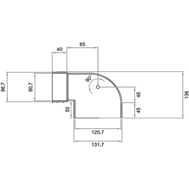 Wavin Ventiza Estremità 90 gradi PVC ovale 195x80x50 mm per diametro 125 mm M/M