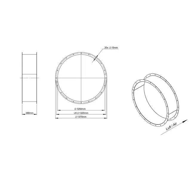 Elemento di collegamento per ventilatore assiale - acciaio inox 1250 02