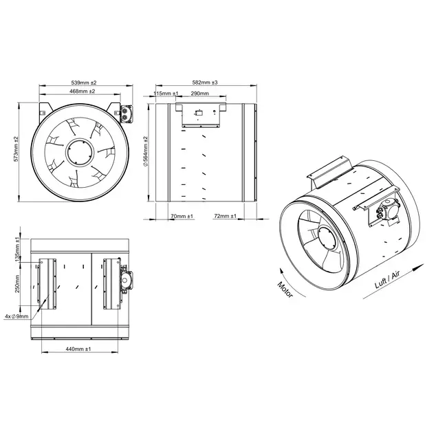Ventilatore tubolare 560 mm a flusso misto ETALINE - EL 560 EC K01