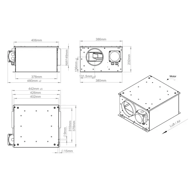 Ventilatore tubolare isolato 150 mm - ISORX 150 EC K 01