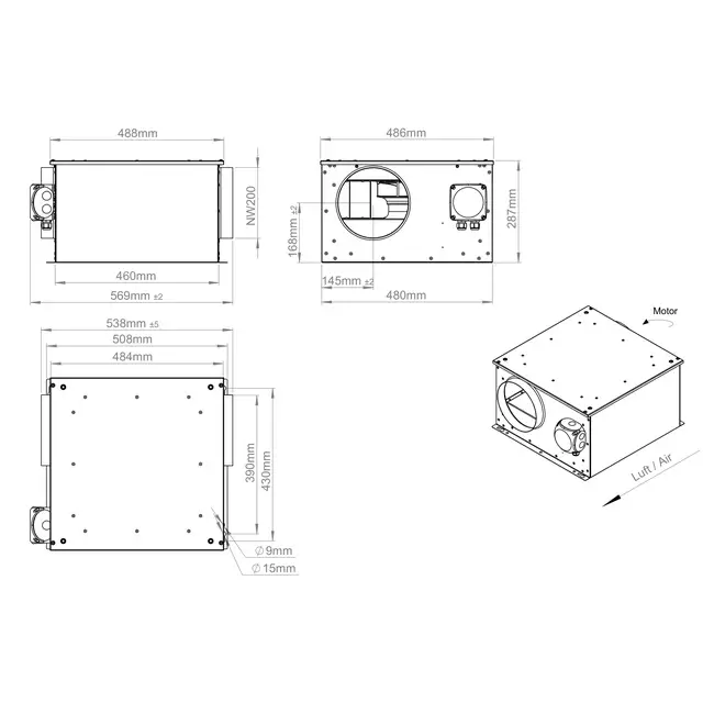 Ventilatore tubolare isolato 200 mm - ISORX 200 EC K 01