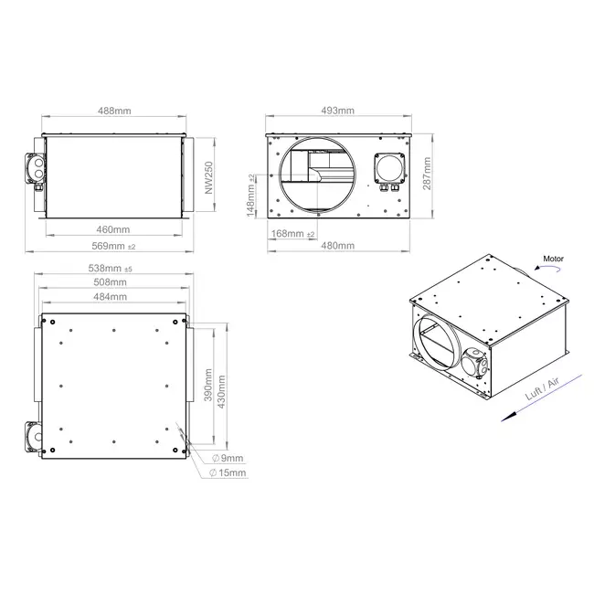 Ventilatore tubolare isolato 250 mm - ISORX 250 EC K 01