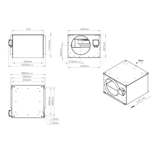 Ventilatore tubolare 315 mm isolato - ISORX 315 EC K 01