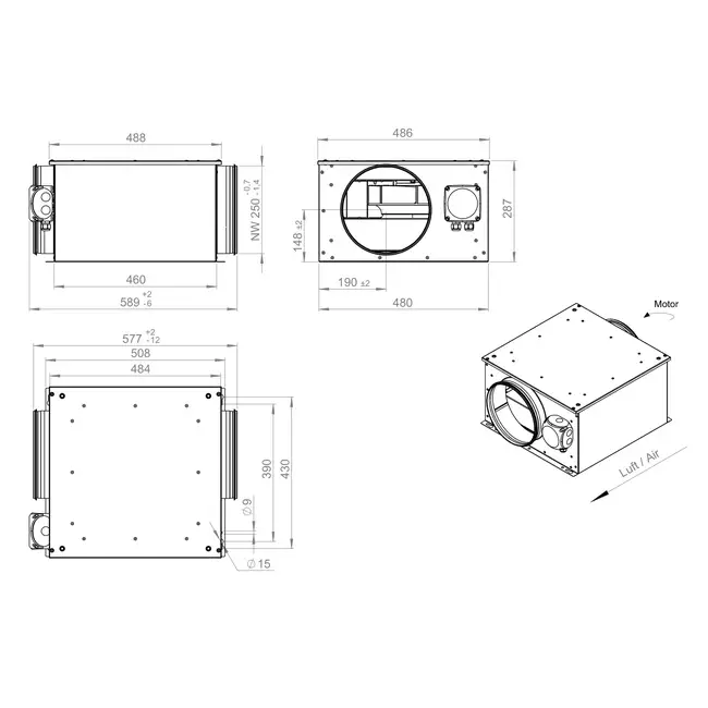 Ventilatore tubolare isolato 250 mm - ISOR 250 EC K 01