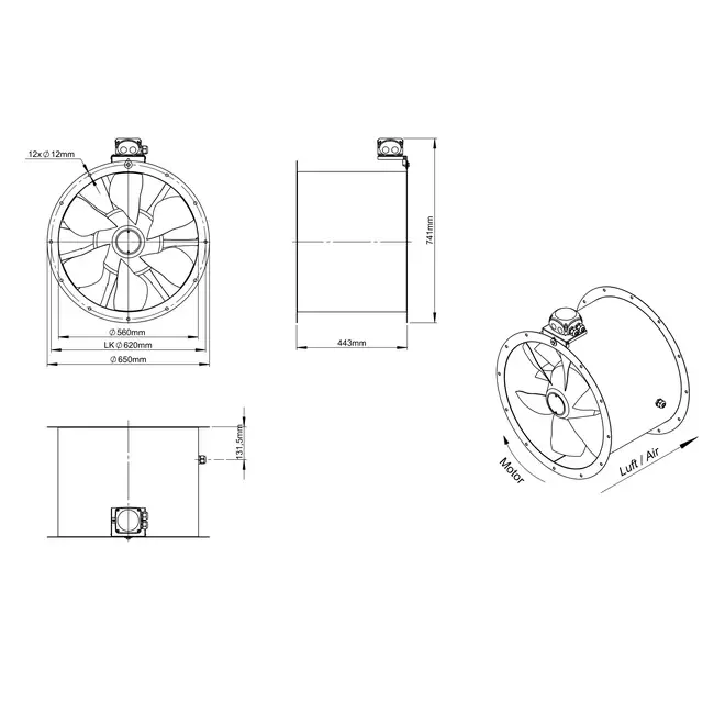 Ventilatore assiale da 560 mm - AL 560 D4 01 CFG