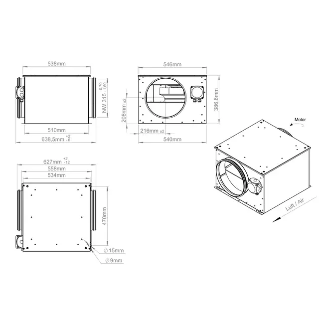 Ventilatore tubolare 315 mm isolato - ISOR 315 EC K 01