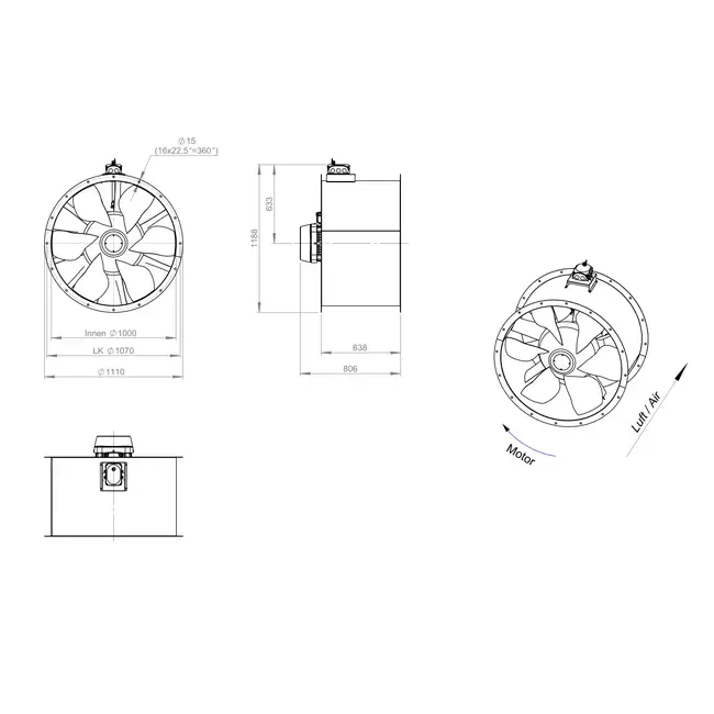 Ventilatore assiale da 1000 mm - AL 1000 D6 03 CFG