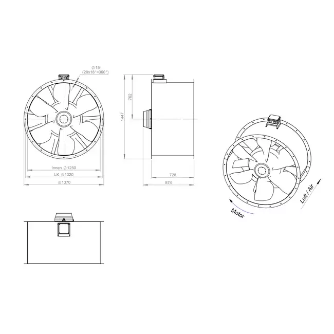 Ventilatore assiale da 1250 mm per fumi F300- AL 1250 D6 F3 01 CFG