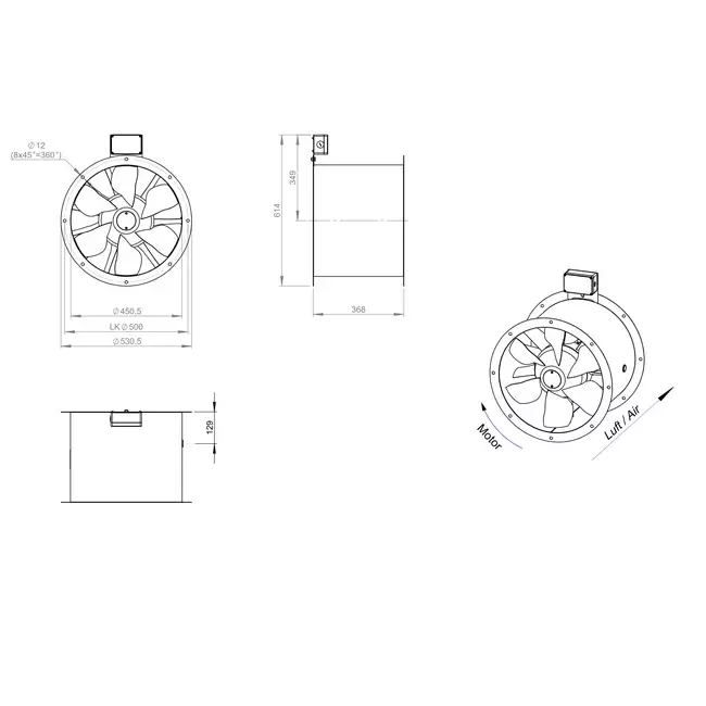Ventilatore assiale per fumi canalizzati da 450 mm F300- AL 450 D4 F3 01 CFG