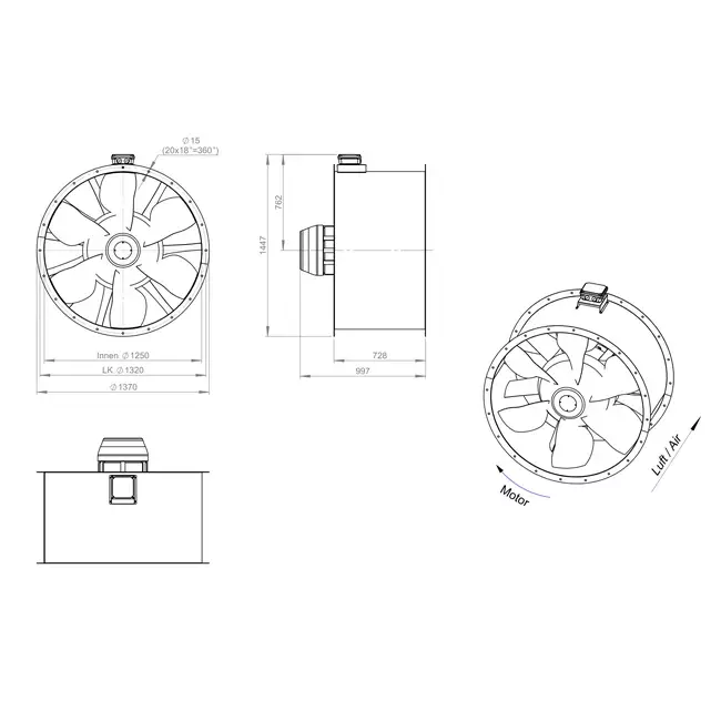 Ventilatore assiale da 1250 mm per fumi F300- AL 1250 D6 F3 02 CFG