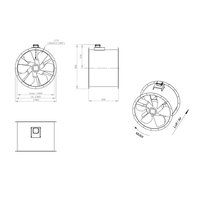 Ventilatore assiale da 800 mm per fumi F300- AL 800 D4 F3 02 CFG