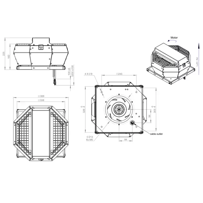 Controllo pressione costante verticale del ventilatore da tetto - DVA 250 EC O CRK 01