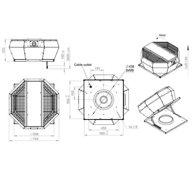Controllo pressione costante verticale del ventilatore da tetto - DVA 400 EC O CRK 02