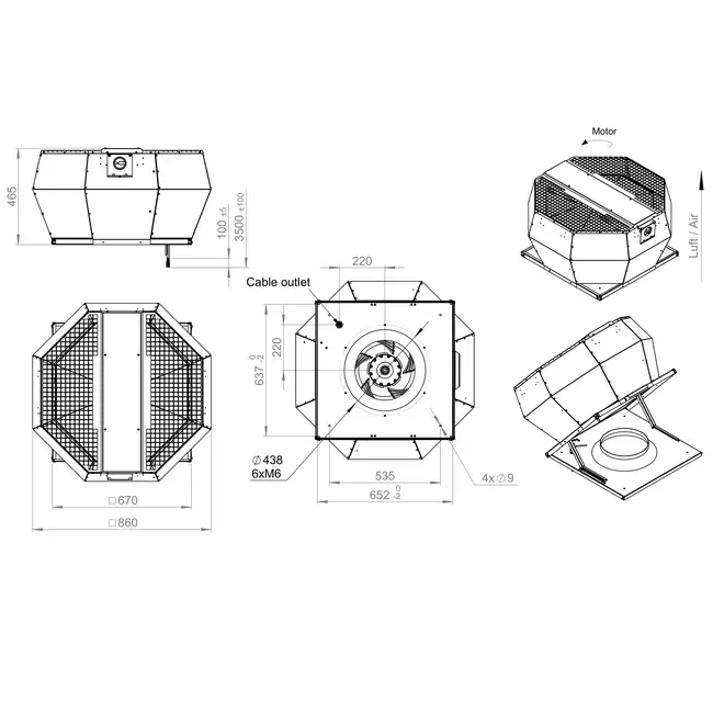 Controllo pressione costante verticale del ventilatore da tetto - DVA 450 EC O CRK 03