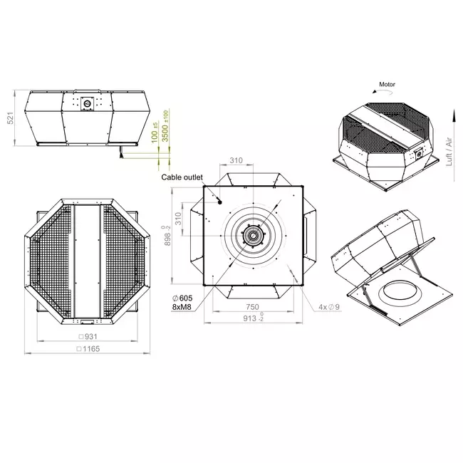 Controllo pressione costante verticale del ventilatore da tetto - DVA 560 EC O CRK 01