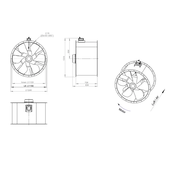 Ventilatore assiale da 1120 mm - AL 1120 D6 02 CFG