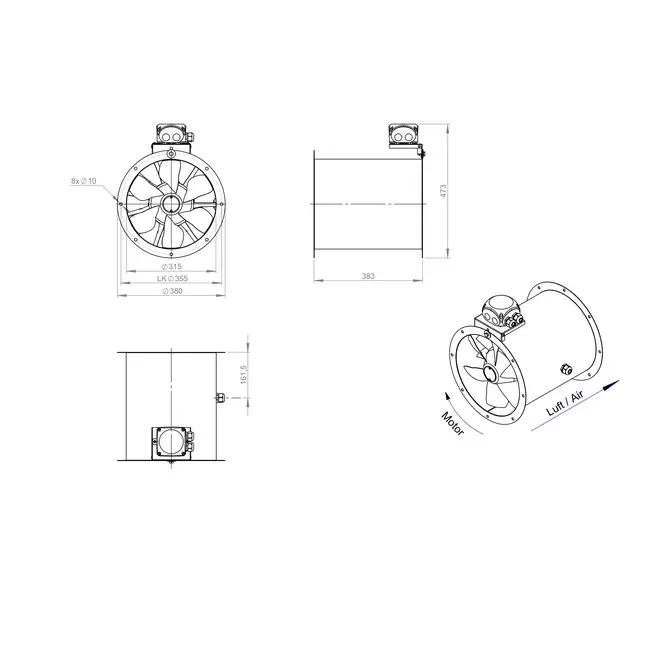 Ventilatore assiale da 315 mm - AL 315 D4 01 CFG