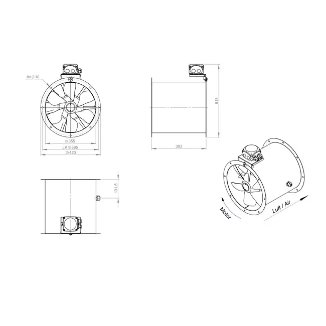 Ventilatore assiale da 355 mm - AL 355 D2 02 CFG