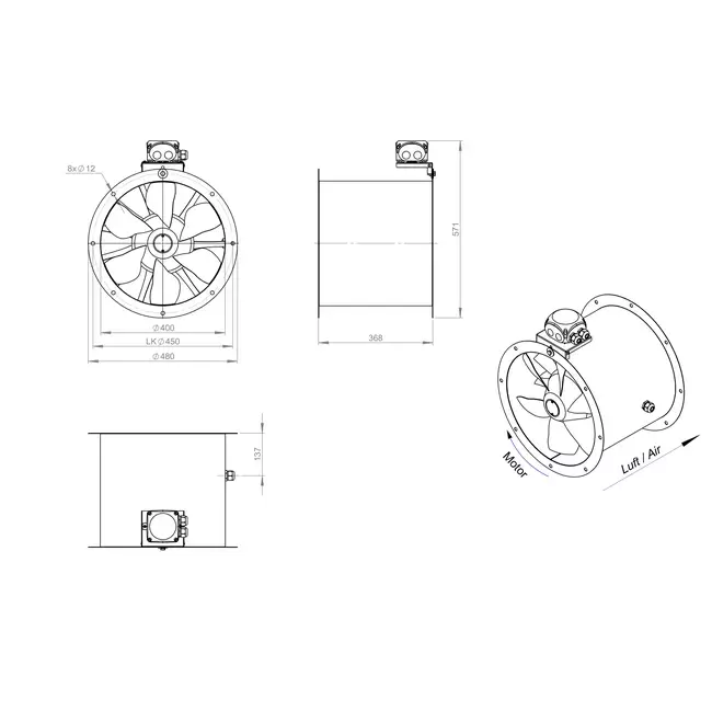Ventilatore assiale da 400 mm - AL 400 D42U 02 CFG