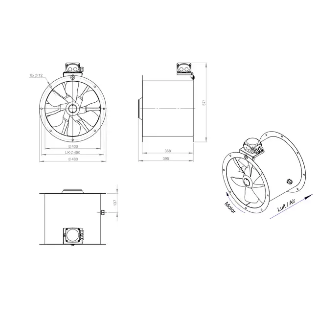 Ventilatore assiale da 400 mm - AL 400 D42U 03 CFG
