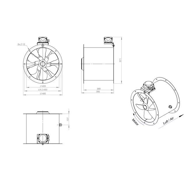 Ventilatore assiale da 400 mm - AL 400 D4 02 CFG