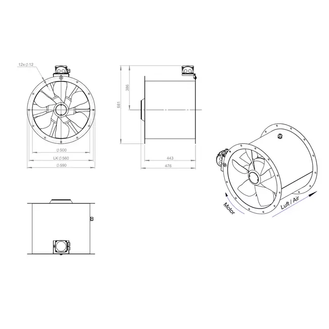 Ventilatore assiale da 500 mm - AL 500 D2 02 CFG