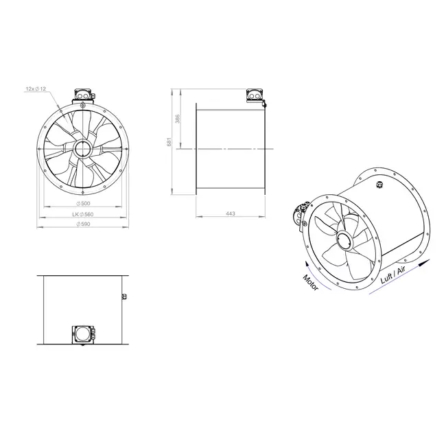 Ventilatore assiale da 500 mm - AL 500 D4 02 CFG