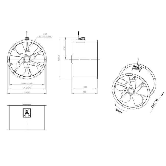Ventilatore assiale da 900 mm - AL 900 D84U 01 CFG