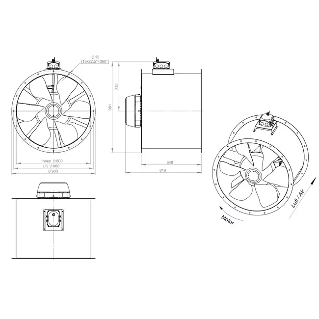 Ventilatore assiale da 800 mm - AL 800 D4 06 CFG