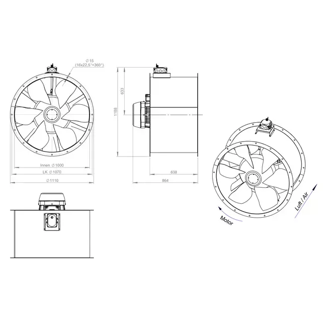 Ventilatore assiale da 1000 mm - AL 1000 D4 04 CFG