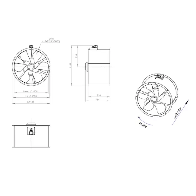 Ventilatore assiale da 1000 mm - AL 1000 D6 02 CFG