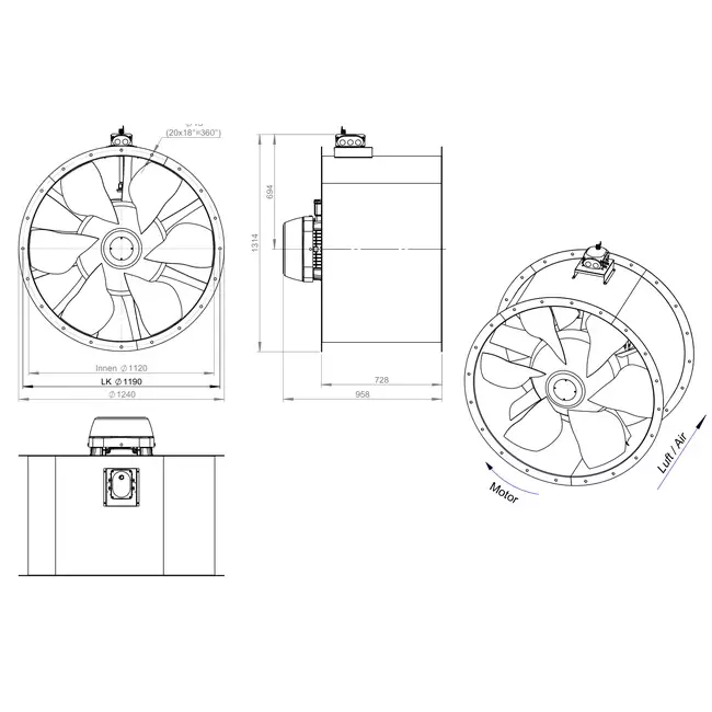 Ventilatore assiale da 1120 mm - AL 1120 D6 03 CFG