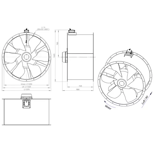 Ventilatore assiale da 1250 mm - AL 1250 D6 01 CFG