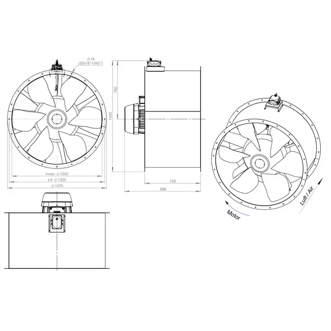 Ventilatore assiale da 1250 mm - AL 1250 D6 02 CFG