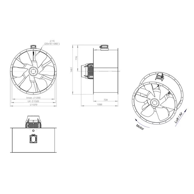 Ventilatore assiale da 1250 mm - AL 1250 D6 04 CFG