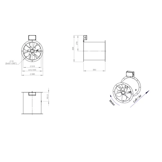 Ventilatore assiale per fumi da 315 mm canalizzato F300- AL 315 D42U F3 02 CFG