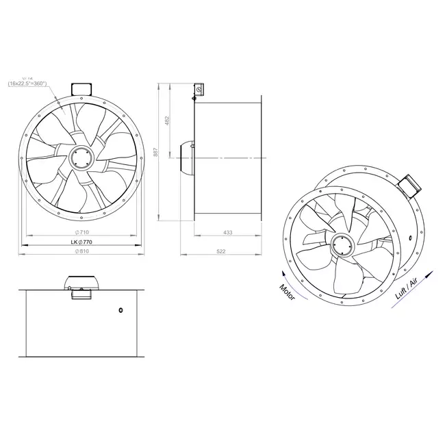 Ventilatore assiale per fumi canalizzati da 710 mm F400 - AL 710 D4 F4 02 CFG