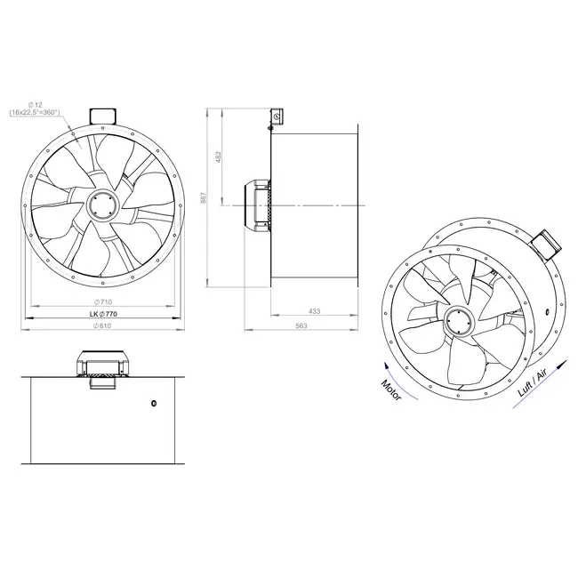 Ventilatore assiale per fumi canalizzati da 710 mm F400 - AL 710 D4 F4 03 CFG