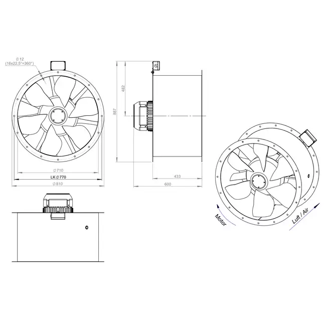 Ventilatore assiale per fumi canalizzati da 710 mm F400 - AL 710 D4 F4 01 CFG