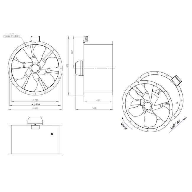 Ventilatore assiale da 710 mm canalizzato per fumi F400 - AL 710 D84U F4 02 CFG