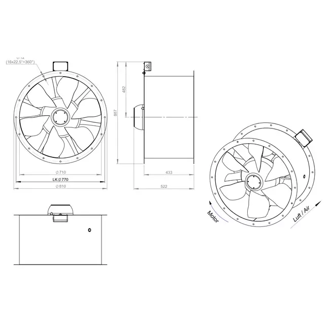 Ventilatore assiale da 710 mm canalizzato per fumi F400 - AL 710 D6 F4 01 CFG