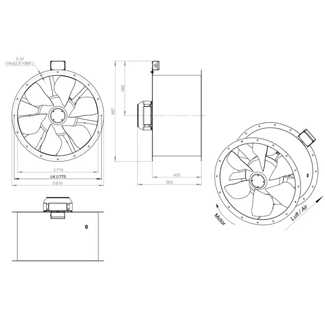 Ventilatore assiale per fumi canalizzati da 710 mm F300- AL 710 D4 F3 03 CFG
