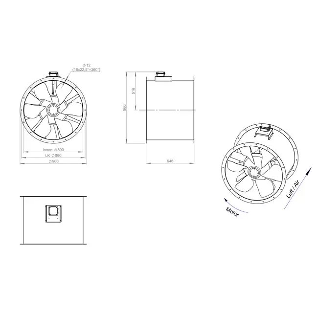 Ventilatore assiale da 800 mm per fumi F400 - AL 800 D4 F4 04 CFG