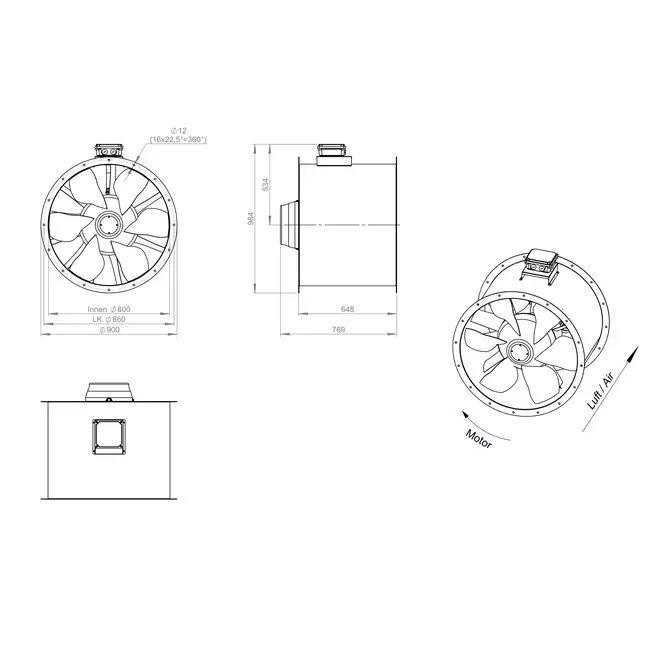 Ventilatore assiale da 800 mm per fumi F400 - AL 800 D4 F4 05 CFG