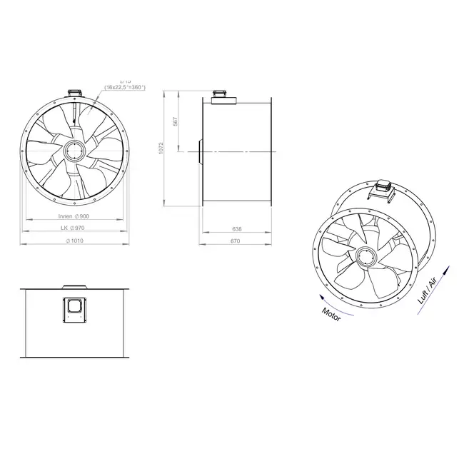 Ventilatore assiale 900 mm canalizzato per fumi F400 - AL 900 D4 F4 02 CFG