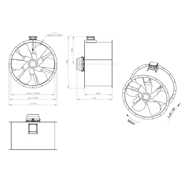 Ventilatore assiale da 1000 mm per fumi F400 - AL 1000 D4 F4 02 CFG