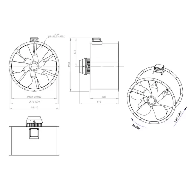 Ventilatore assiale da 1000 mm per fumi F400 - AL 1000 D4 F4 04 CFG