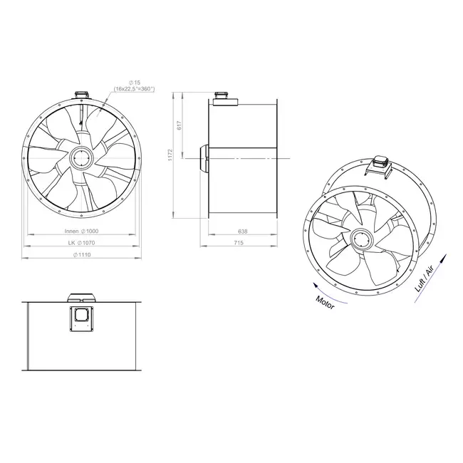 Ventilatore assiale da 1000 mm per fumi F400 - AL 1000 D6 F4 02 CFG