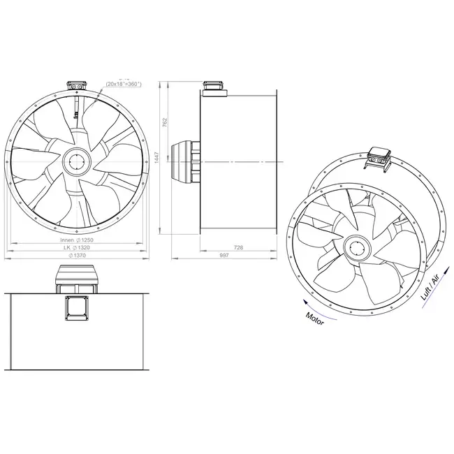 Ventilatore assiale da 1250 mm per fumi F400 - AL 1250 D6 F4 03 CFG